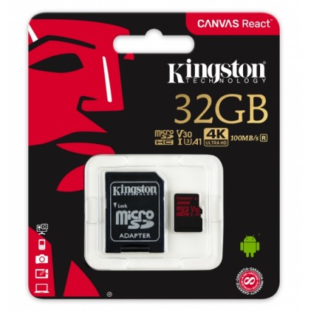 Карта памяті Kingston 32GB microSDHC C10 UHS-I U3 R100/W80MB/s + SD Карта памяті Kingston 32GB microSDHC C10 UHS-I U3 R100/W80MB/s + SD